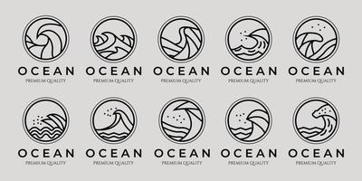 set of ocean or wave line art minimalist simple vector logo icon illustration design badge