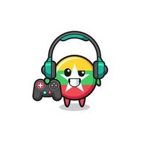 mascota de jugador de bandera de myanmar sosteniendo un controlador de juego vector