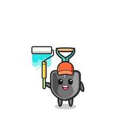 the shovel painter mascot with a paint roller vector