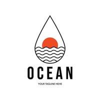 océano agua logo línea arte vector minimalista diseño ilustración