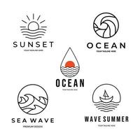 set wave ocean icon line art minimalist illustration design creative vector