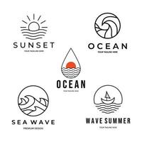 set wave ocean icon line art minimalist illustration design creative vector