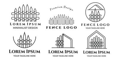 set minimalist art line house fence illustration design logo vector