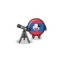 laos flag astronomer mascot with a modern telescope vector