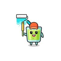 the melon juice painter mascot with a paint roller vector