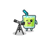 melon juice astronomer mascot with a modern telescope vector