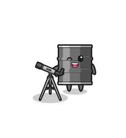 oil drum astronomer mascot with a modern telescope vector