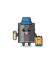oil drum mascot character as hiker vector
