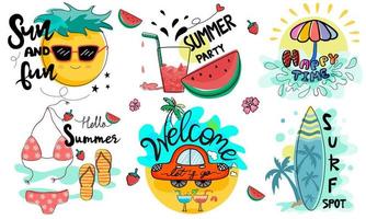Bundle, hand lettering and summer illustration vector
