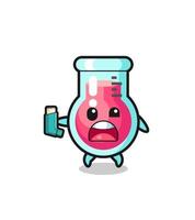 laboratory beaker mascot having asthma while holding the inhaler vector