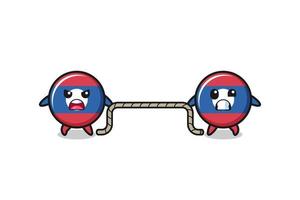 cute laos flag character is playing tug of war game vector