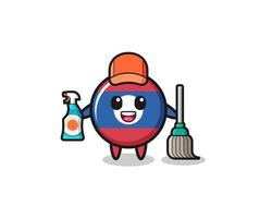 lindo personaje de la bandera de laos como mascota de los servicios de limpieza vector