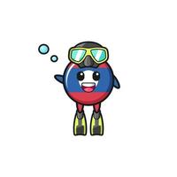 the laos flag diver cartoon character vector