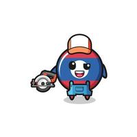 the woodworker laos flag mascot holding a circular saw vector