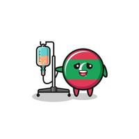 cute maldives flag character standing with infusion pole vector