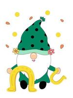 Happy Patrick's Day with cute gnomes. Designed in green tones vector