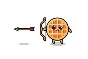 ilustración del personaje de waffle circular haciendo tiro con arco vector