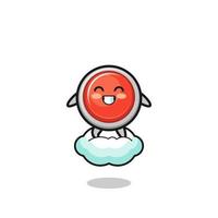 cute emergency panic button illustration riding a floating cloud vector