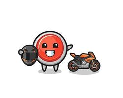 cute emergency panic button cartoon as a motorcycle racer vector