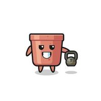 flowerpot mascot lifting kettlebell in the gym vector