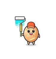 the french bread painter mascot with a paint roller vector