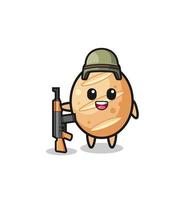 cute french bread mascot as a soldier vector