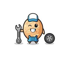 the french bread character as a mechanic mascot vector