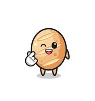 french bread character doing Korean finger heart vector