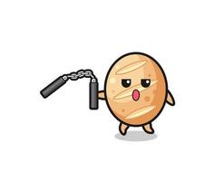 cartoon of french bread using nunchaku vector