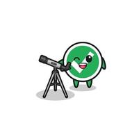 check mark astronomer mascot with a modern telescope vector