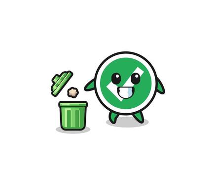 illustration of the check mark throwing garbage in the trash can vector