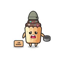 cute cupcake beggar cartoon character vector