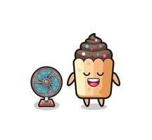 cute cupcake is standing in front of the fan vector