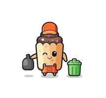 the mascot of cute cupcake as garbage collector vector