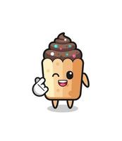 cupcake character doing Korean finger heart vector