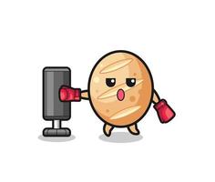 french bread boxer cartoon doing training with punching bag vector