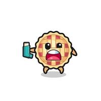 apple pie mascot having asthma while holding the inhaler vector