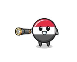 yemen flag mascot holding flashlight vector