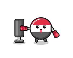 yemen flag boxer cartoon doing training with punching bag vector