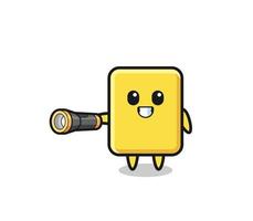 yellow card mascot holding flashlight vector