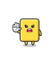personaje de tarjeta amarilla haciendo gesto de parada vector