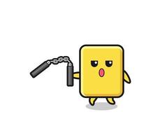 cartoon of yellow card using nunchaku vector