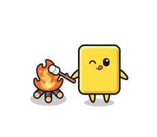 yellow card character is burning marshmallow vector