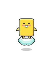 linda ilustración de tarjeta amarilla montando una nube flotante vector