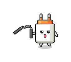 cartoon of power adapter using nunchaku vector