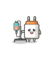 cute power adapter character standing with infusion pole vector
