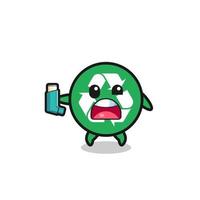 recycling mascot having asthma while holding the inhaler vector
