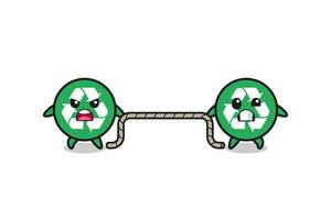 cute recycling character is playing tug of war game vector