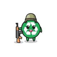 cute recycling mascot as a soldier vector