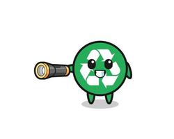 recycling mascot holding flashlight vector